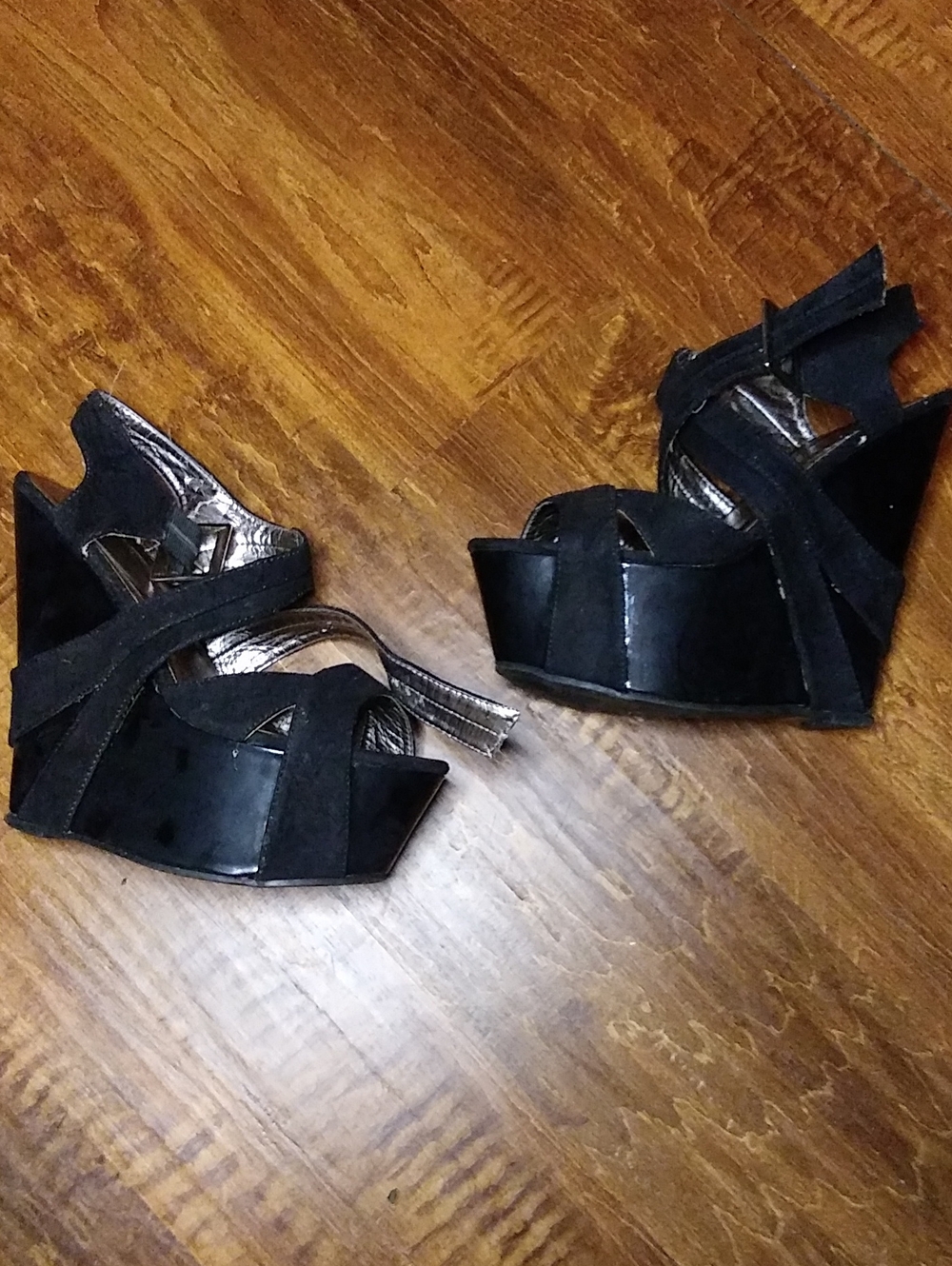 Black Suede Platform Wedge Sandals